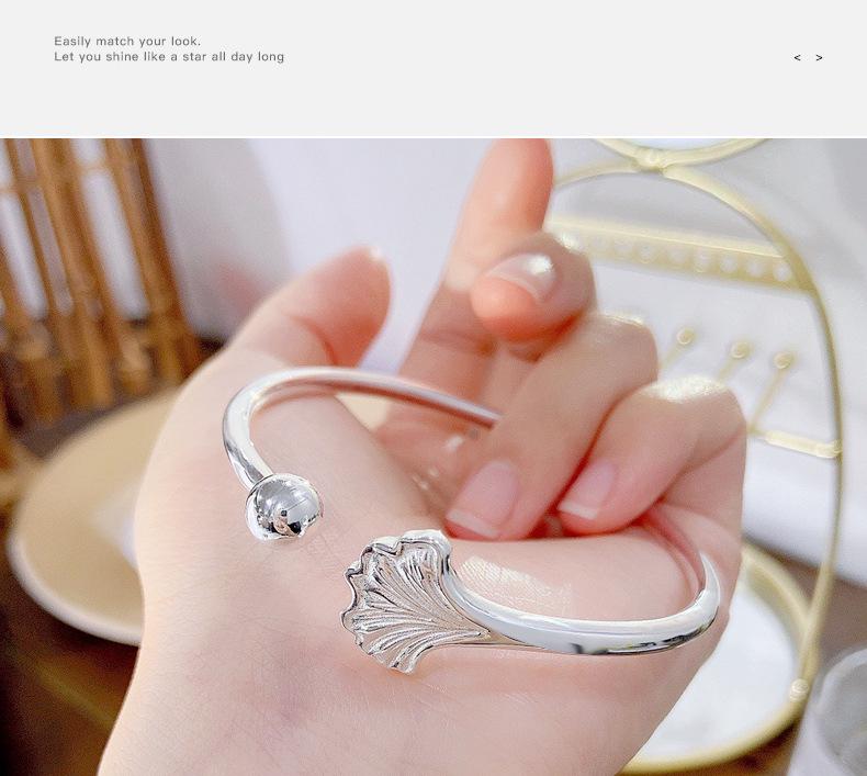 999 Sterling Silver Three Lives One Fate Open Bracelet, Ancient Style, Apricot Leaf Design, Artistic and Simple Women's Gift