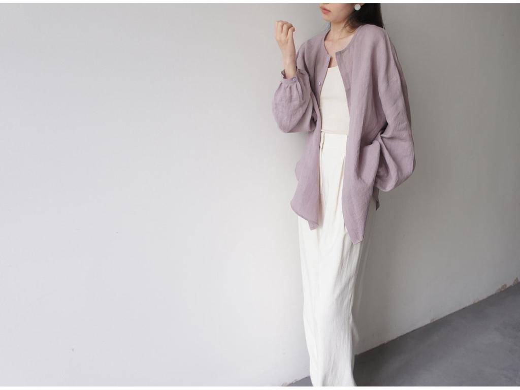 High-End Grayish Purple Linen Long-Sleeve Shirt & Culottes Set
