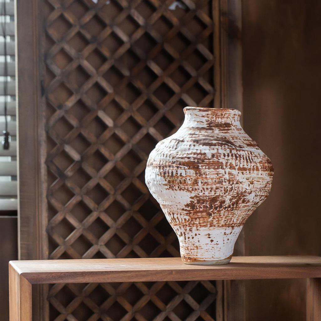 Wabi-Sabi Retro Ceramic Vase for Living Room or Tea Room – Vintage Chinese Style Flower Arrangement Ornament
