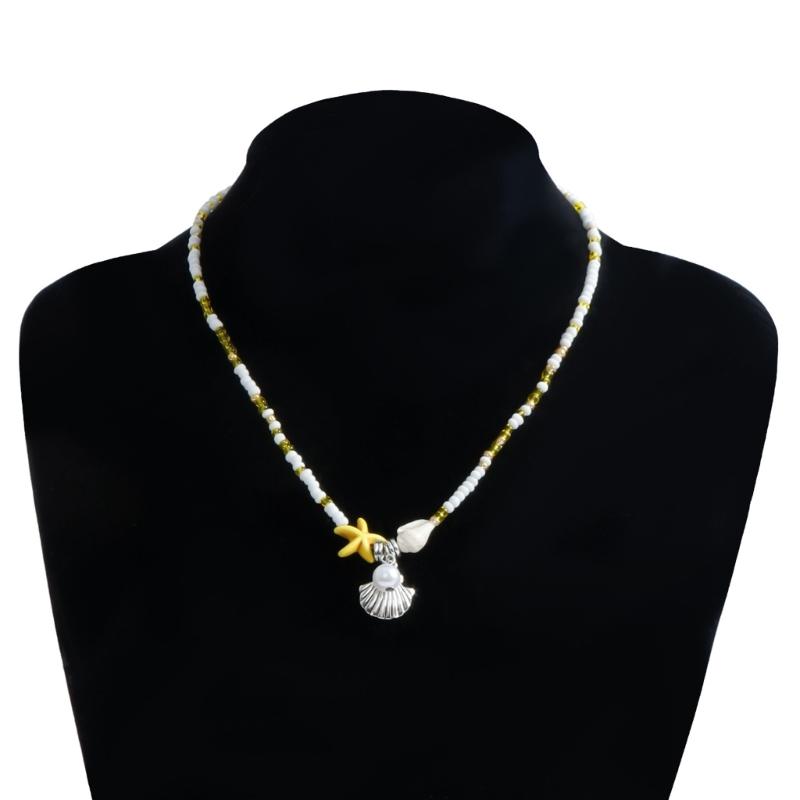 Beautiful Bohemian Starfish Pendant Necklace Colorful Bead Choker Adjustable Neck Chain Jewelry for Women and Girls