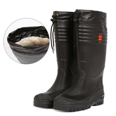 Bottes de pêche hautes noires pour hommes, chaussures d'eau, bottes de pluie avec fourrure, bottes hautes rembourrées en coton, imperméables, hiver