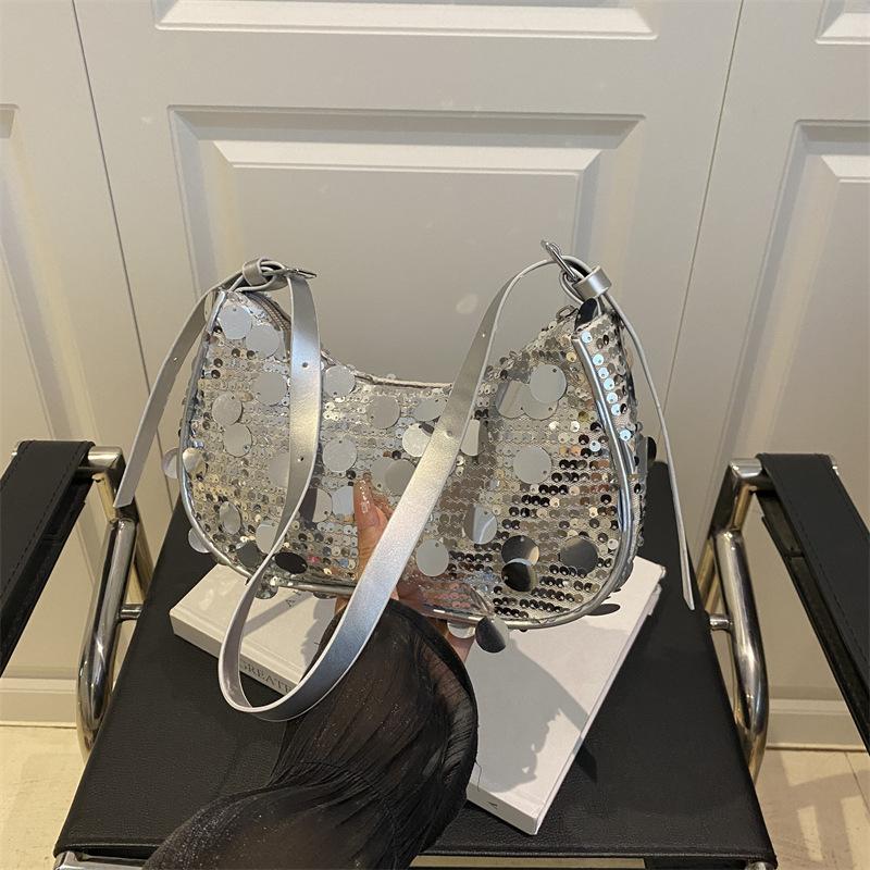 High value chain small square bag summer new fashion messenger bag glossy denim shoulder armpit bag