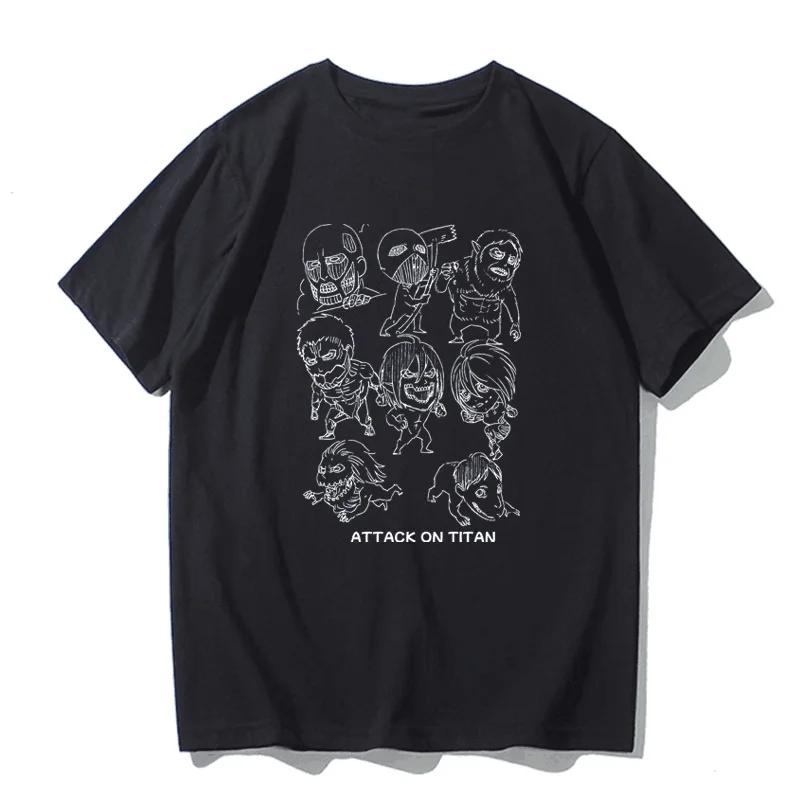 Japanese anime printed men's and women's shirt round neck loose short sleeve shirt Harajuku style Attack on Giant Y2k clothing