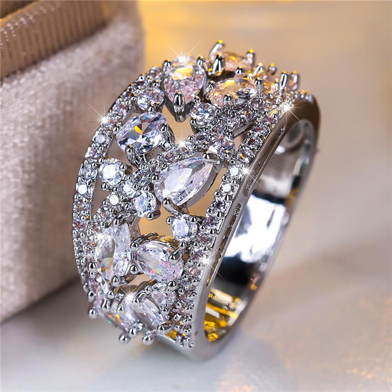Cute Female Big Water Drop Engagement Ring Vintage Gold Color Wedding For Women