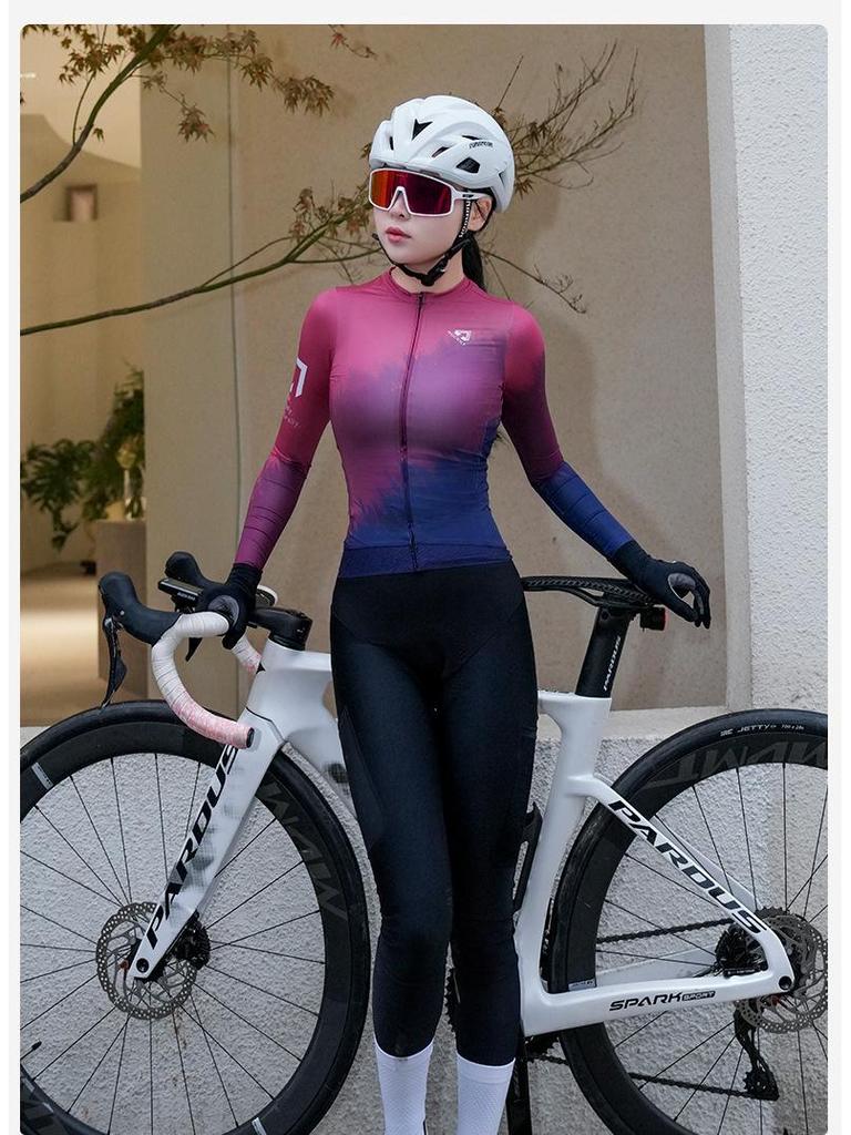 NUCKILY Damen Langarm-Radtrikot - Atmungsaktives Slim Fit mit Sonnenschutz für Frühjahrs-/Herbstfahrten.