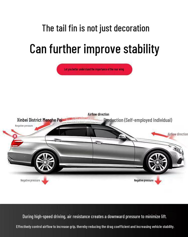 Universal No-Drill Sporty Roof Wing: Large Car Spoiler for Hatchbacks & SUVs