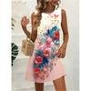 Flowers Butterfly Print Dresses Summer Women Vintage Sleeveless Mini Dress Casual Comfortable Breathable Pocketless Dress