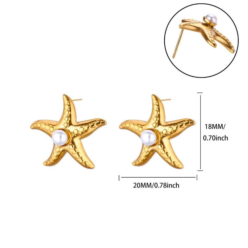 

Stainless steel pearl stud earrings women s high-end sense k gold non-fading earrings starfish shell earrings temperament