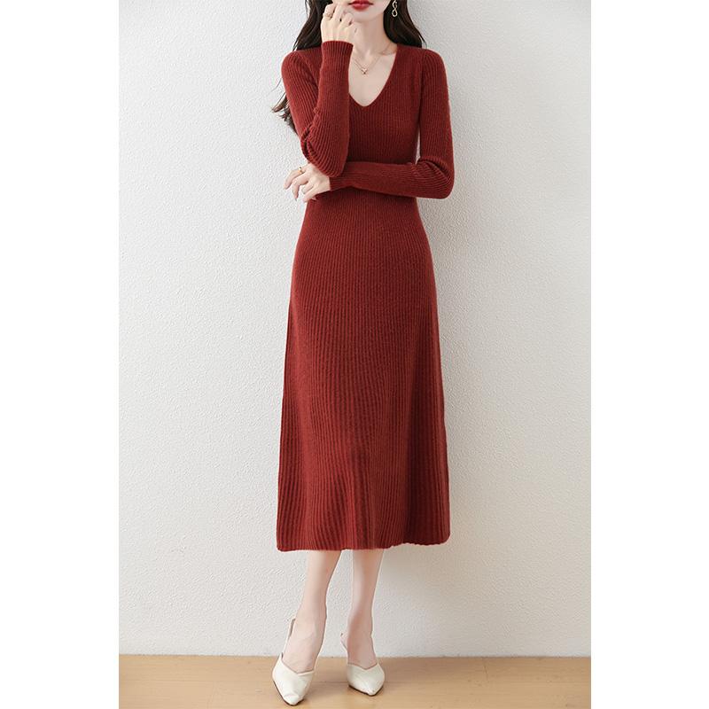 Vestido de cachemira para mujer Qinghe cachemira 30% cachemira 70% lana otoño e invierno falda de cachemira suave y cálida