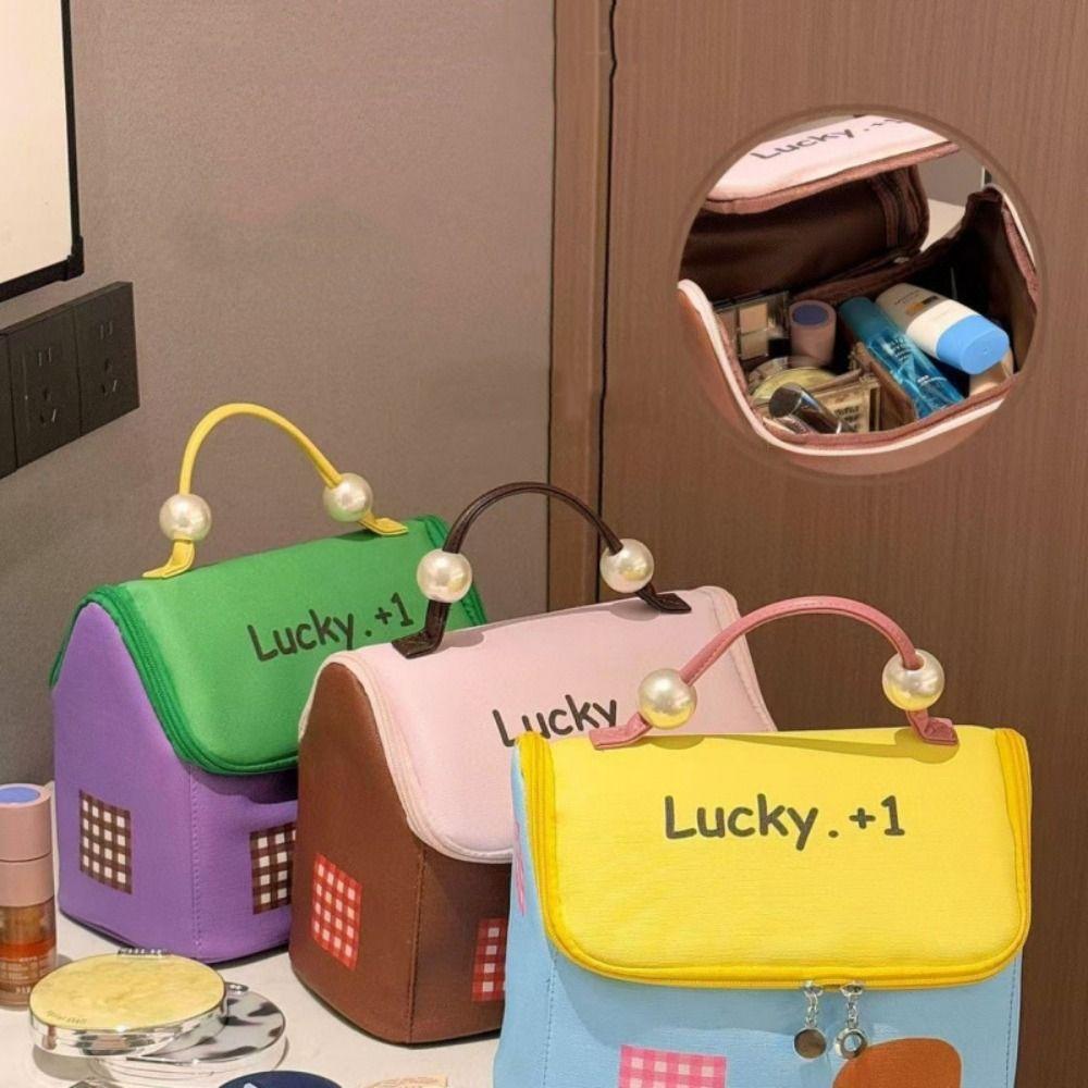 Kawaii Handheld Cosmetic Case Large Capacity Portable Storage Bag Cute Cabin Makeup Bag  Girls