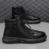Men's High Top Motorcycle Boots Fashion Black Leather Boots New Outdoor Waterproof Platform Boot Men Boots Luxury Designer