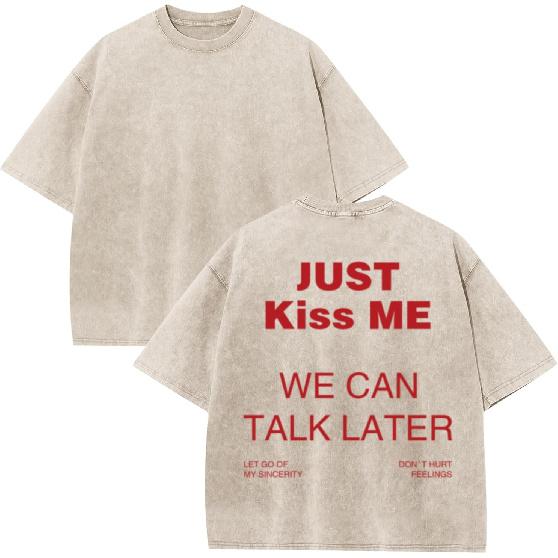 Herren Grafisches Crop Top Oversized Streetwear T-Shirts Just Kiss Me We Can Talk Later Shirt Säurewaschung T-Shirt