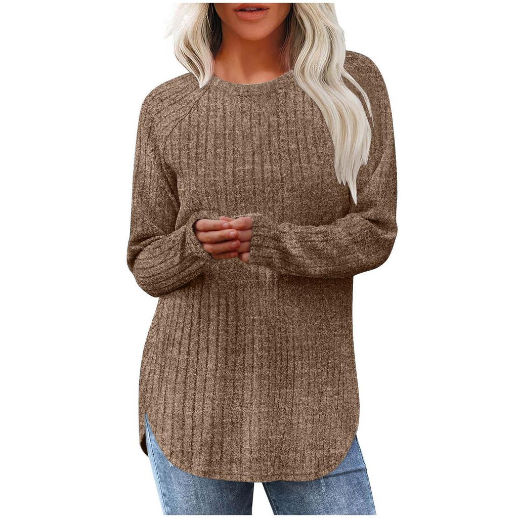 Women's New Loose Round Neck High-low Curved Hem Top for Women, T-shirt