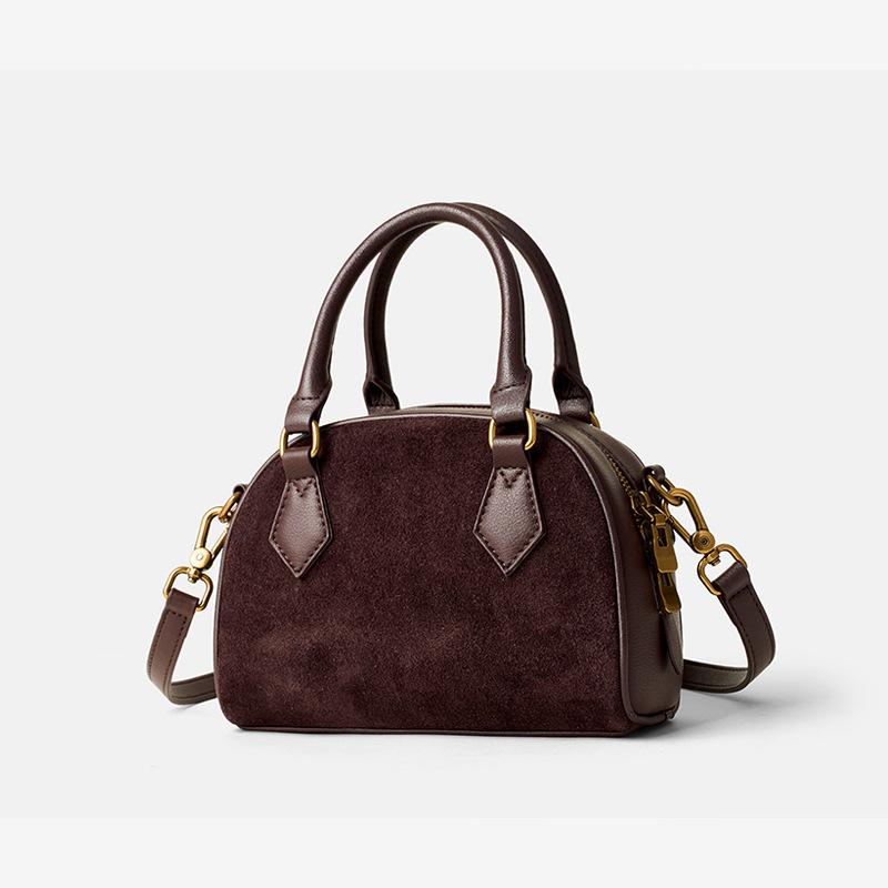 Geantă de damă din piele naturală, toamna și iarna, nouă geantă Boston, geantă de mână pentru femei, nișă retro, piele de vacă înghețată, cu un singur umăr, geantă crossbody