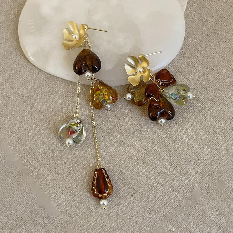 

Длинные серьги-гвоздики с бахромой в виде цветка любви в стиле Майяра, асимметричные универсальные серьги для женщин в нишевом дизайне