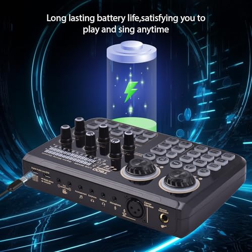 Btuty Soundboard Audio Mixer Live Sound Card with Dynamic LED Colorful Lights, BT Wireless, Plug and Play, One-Click Noise Reduction, Rechargeable for