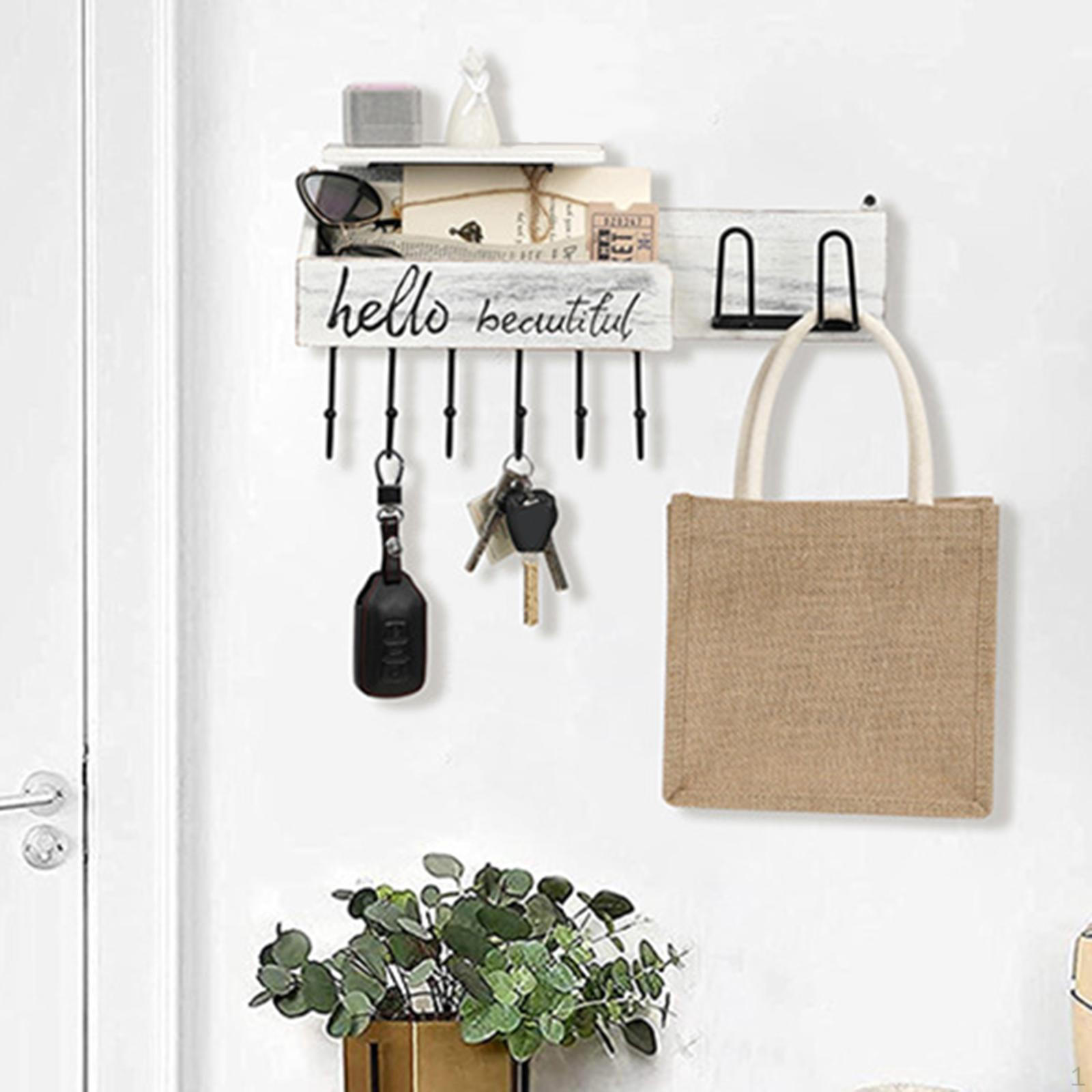 

Wall Mounted Key Holder Hooks Rack Kitchen Wooden Mail Organizer for Purse Hat Mudroom