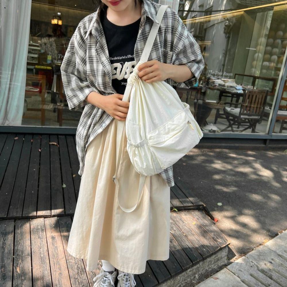Light Weight Nylon Shoulder Bag Large Capacity High School Bag Drawstring Backpack Girls Boys
