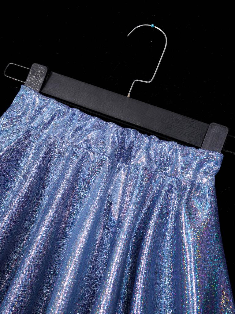 Girls Dance Skirt Elastic Waistband Shiny Sequins Style Performance Skirt Practice Wear Bottom