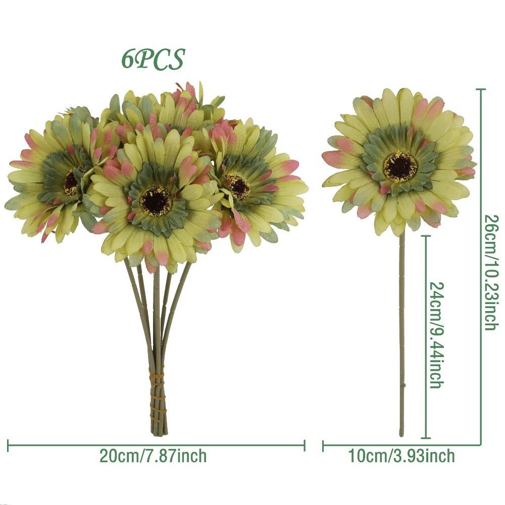 6Pcs Artificial Silk Gerbera Flowers Bouquet Home Table Decor Fake Daisy DIY Photo Props Floral Arrangements Wedding Decoration