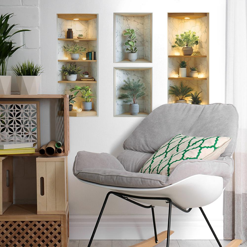 Creative Simulation Shelving, Background Decoration Stickers for The Living Room Entrance