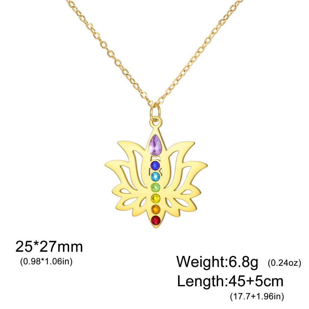 Gold Plated 7 Chakra Lotus Flower Necklace with Om Symbol Spiritual Yoga Jewelry Seven Colorful Zircon Lotus Flower Necklace