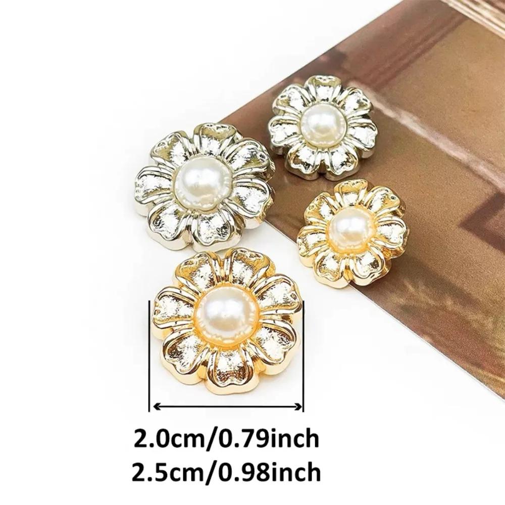 A Set of 10 Pieces of Delicate Pearl Inlaid Sunflower Shape Metal Buttons, Dress Shirt Blazer Cardigan Decorative Flower Buttons
