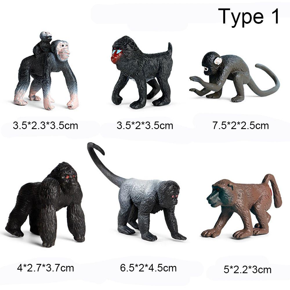 6PCS Lifelike Monkey Model Orangutans Figurine Simulation Gibbon Cubs Simulation Wild Animal Zoo Scenes Educational Toys Gift