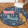 Cartoon Colorful Leopard Round Rug,Washable Soft Circular Floor Mat, Non Slip Low Pile Area Rugs for Kids Room Bedroom Bathroom