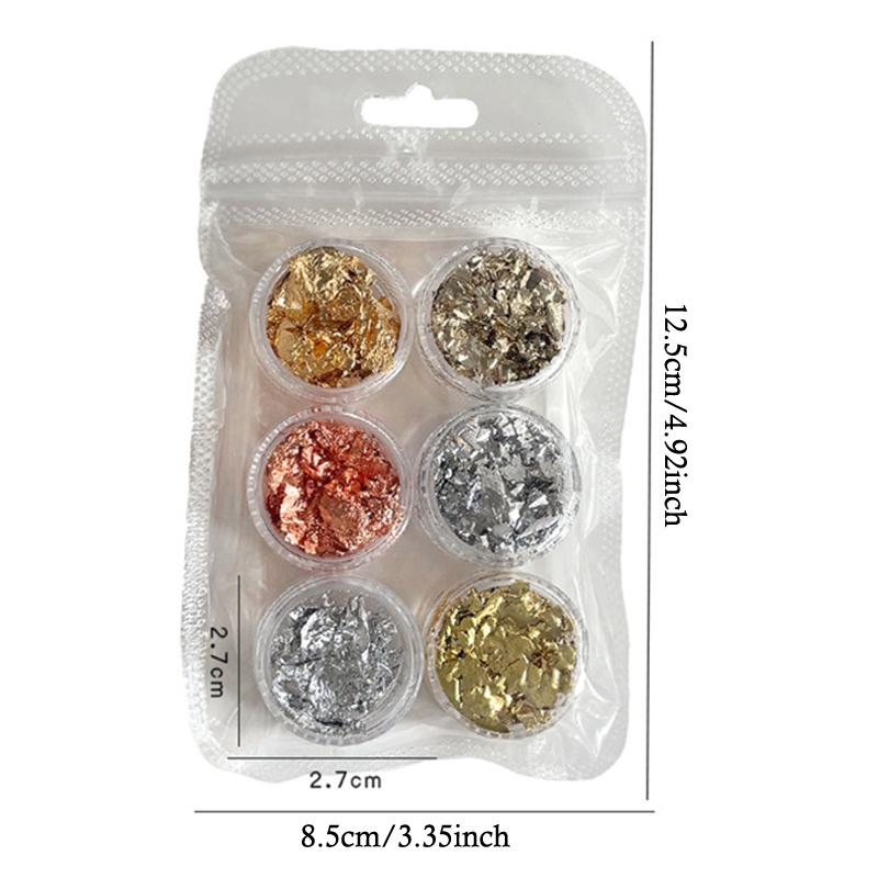 6 Gläser Nagelflocken Goldfolienpapier Set Gold Silber Unregelmäßige Pailletten Nagelkunst Pailletten Dekorationen Glitzer Aufkleber Für Maniküre