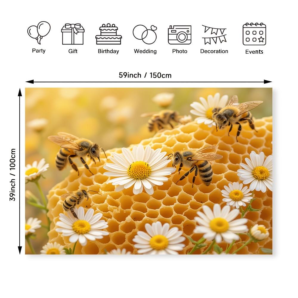 1 piece vibrant bee and Daisy floral background - beehive and white Daisy photo booth prop studio shot
