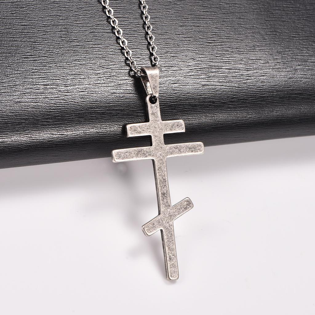 Stylish Stainless Steel Orthodox Cross Pendant Necklace for Women Men Religious Prayer Charms Chain Faith Metal Church Jewelry