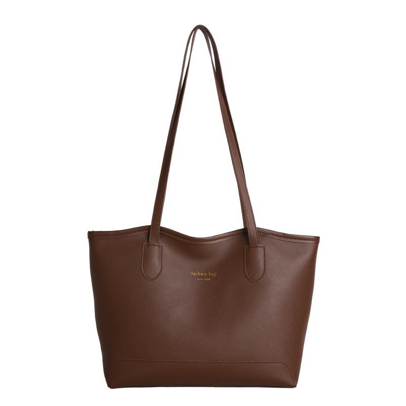 

Модная контрастная сумка женская новая большая вместительная сумка-тоут женская сумка качественная повседневная простая сумка на плечо тренд темно-коричневого