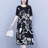 High-end dress women's new fat mm casual large size fashionable printing splicing loose belly and thin skirt