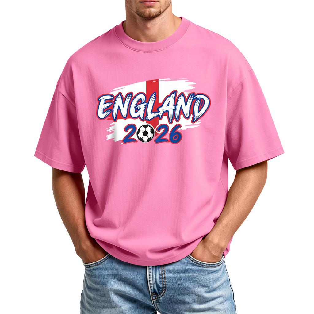 Men's Casual Sports T-Shirt Crew Neck Short Sleeve Top with England 2026 Football Print Suitable for Daily Wear and Outdoor Activities