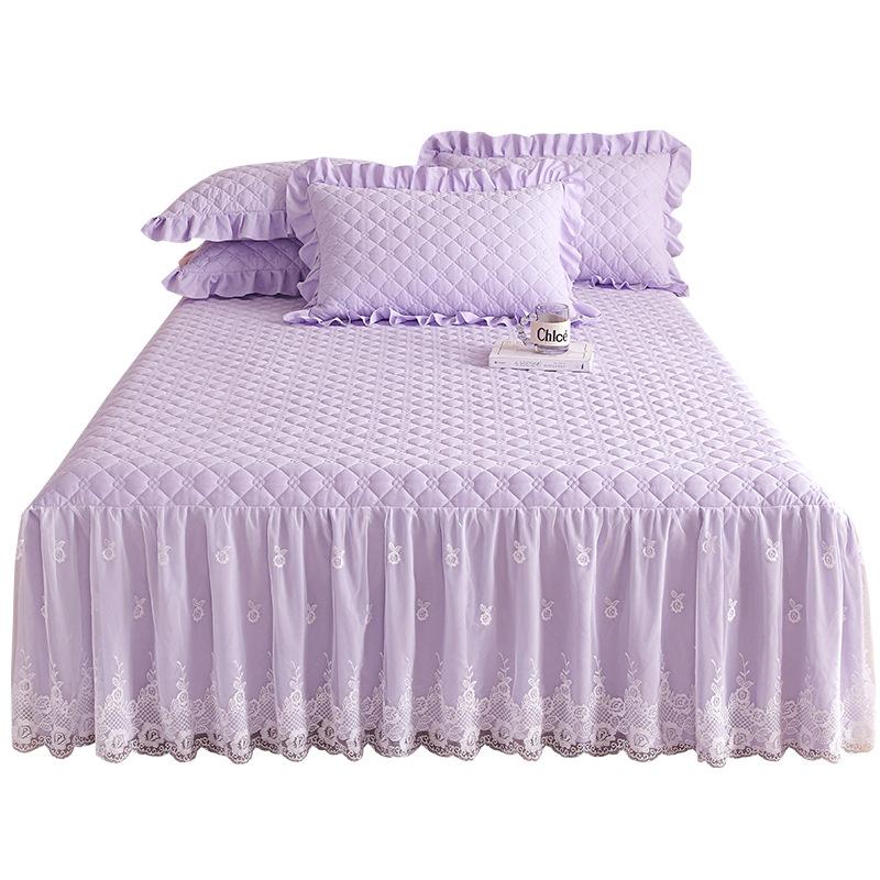 Colcha de renda estilo princesa, quatro estações, peça única, grossa, acolchoada, lavável, antiderrapante