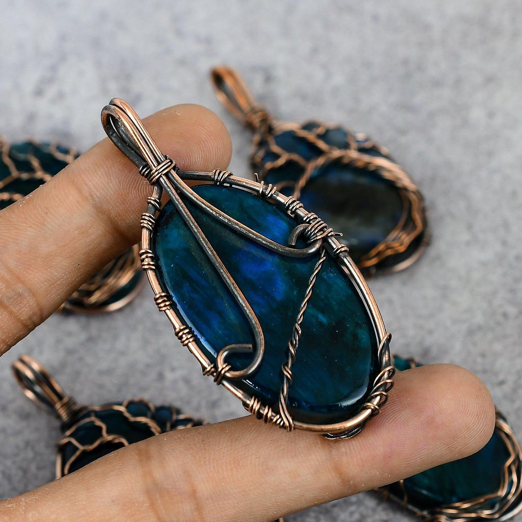 Labradorite Gemstone Pure Copper Wire Wrap Handmade Jewelry Pendant