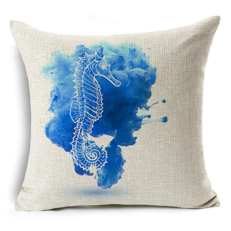 Marine Life Pillow Case Seahorse Shell Cushion Cover Linen Pillow