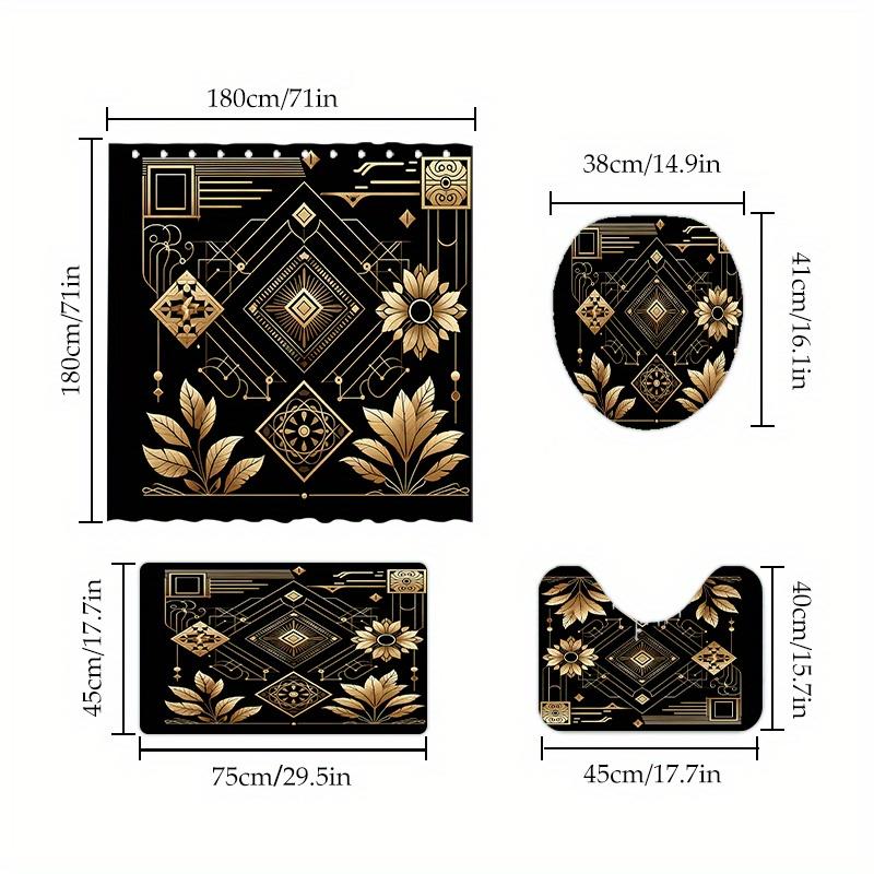 1/4 Set Einfaches Grünes Pflanzen Duschvorhang-Set Einfacher High-End Duschvorhang Kunstmuster Moderne Heim-Badezimmer-Dekoration