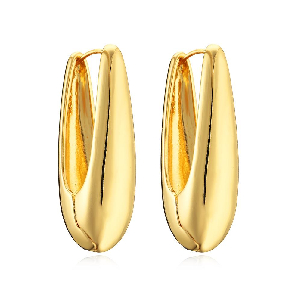 Gold Color Smooth Metal Chunky Hoop Earrings for Women Girls Fashion Punk C-Shaped Spiral Pattern Ear Buckle Lightweight Jewelry