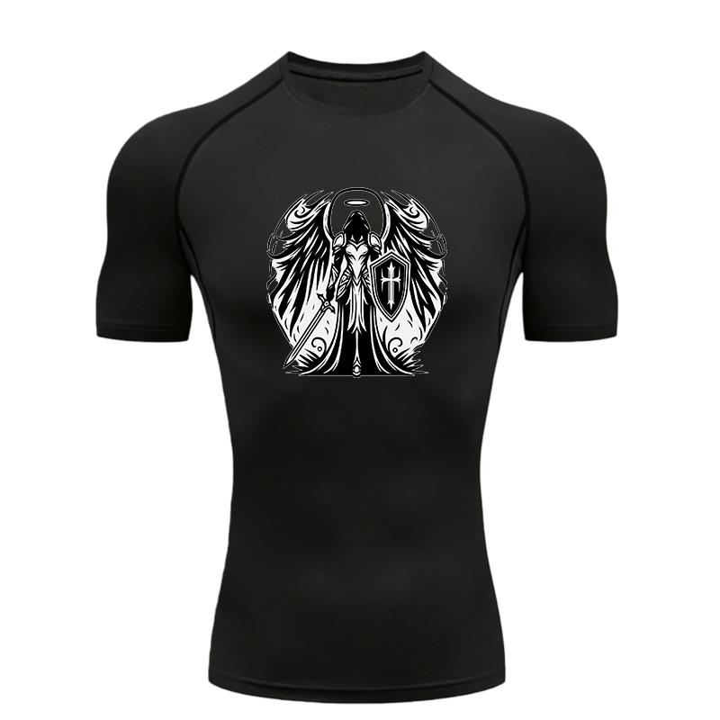 Angel Warrior  Men's Sports T-shirt Training Fitness Compression Shirt Rashgard Tops Quick Dry Short Sleeve T-Shirt