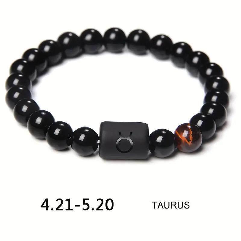 Twelve Constellations Elastic Bracelet with Tiger Eye and Agate Beads