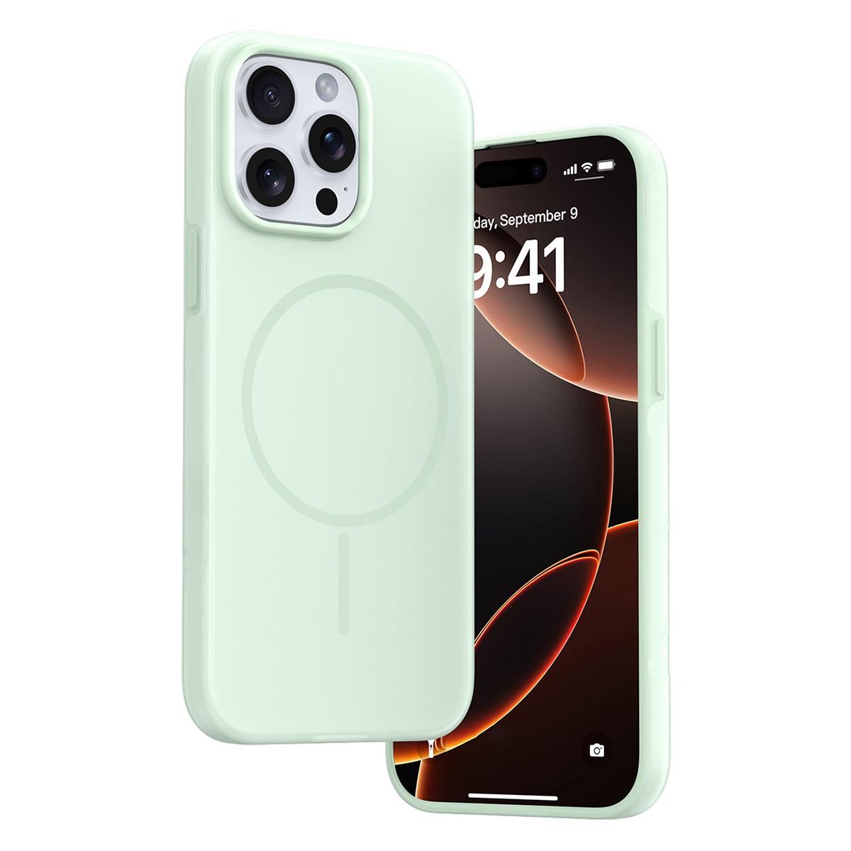 

For iPhone 15 Pro Max Case Compatible with MagSafe Ice-Transparent Liquid Silicone+PC Phone Cover Green
