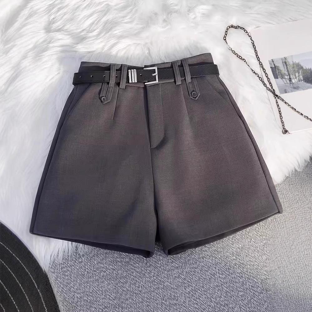 Women's Summer Grey High-Waisted A-Line Shorts 2025 - Loose Wide-Leg Casual Trousers