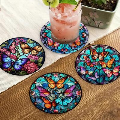 6 Pezzi Sottobicchieri Mandala in Legno e Porcellana Blu e Bianca Antiscivolo Rotondi Sottobicchieri per Tazze da Caffè per Desktop