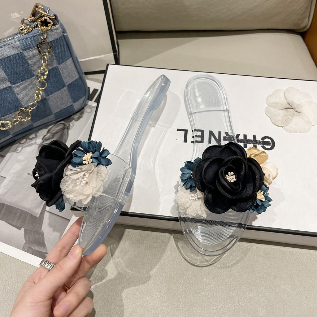 Flower women's shoes slippers 2025 summer new fashion home indoor and outdoor wear versatile beach shoes flat one-word