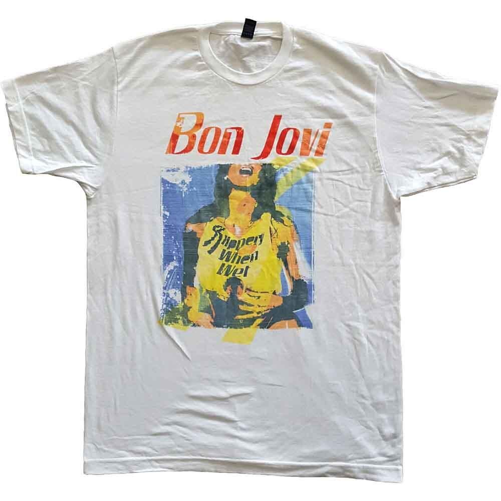 

Bon Jovi Slippery When Wet Original Cover T-Shirt White New Unisex T-Shirt M