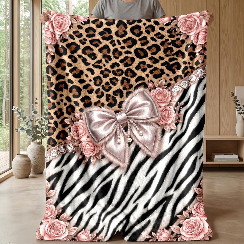 Leopard and Zebra Elegance 2 Theme Blanket Lightweight Warm Flannel Blanket Decorative Throw Blanket for Home Decoration