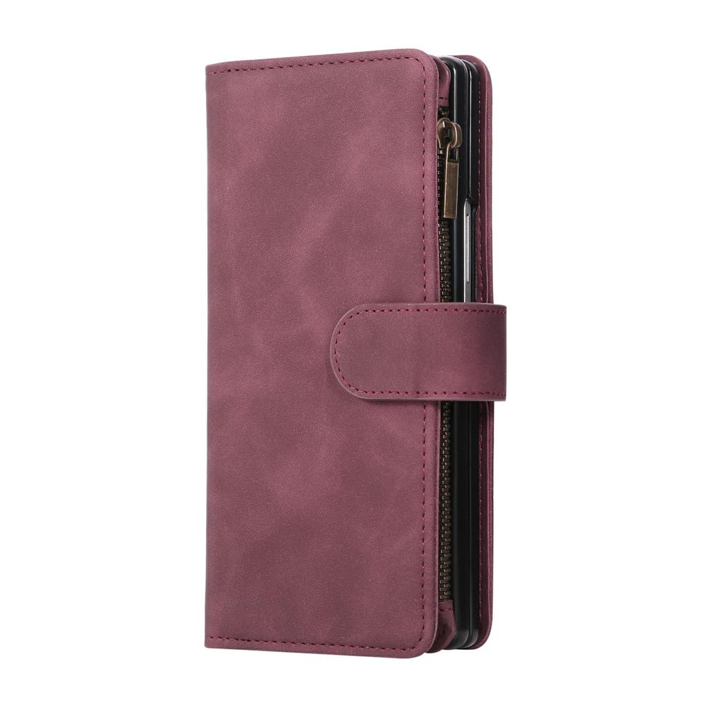 For Samsung Galaxy Z Fold7 5G Case Zipper Wallet Leather Phone Cover with Shoulder Strap