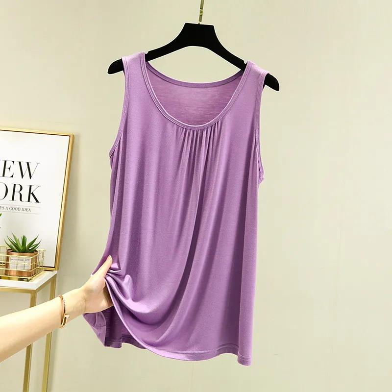 Women's Summer Loose-Fit Pleated Sleeveless Tank Top Solid Color Simple Slimming Lightweight Vest